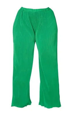 Plus Bright Green Plisse High Waisted Wide Leg Pants