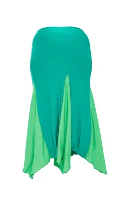 Plus Bright Green Slinky Contrast Maxi Skirt