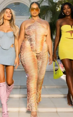 Plus Brown Animal Print Flared Pants