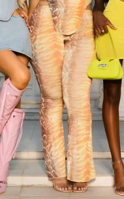 Plus Brown Animal Print Flared Pants