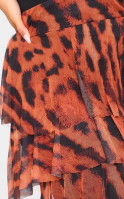 Plus Brown Animal Printed Mesh Rara Maxi Skirt