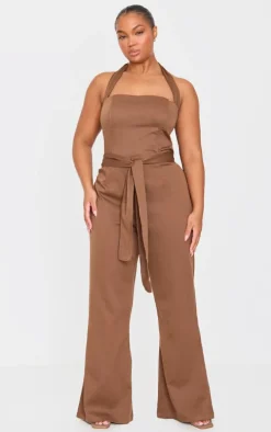 Plus Brown Belt Detail Wide Leg Pants