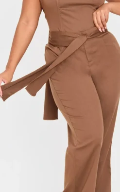 Plus Brown Belt Detail Wide Leg Pants