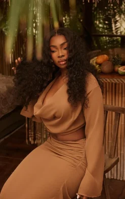 Plus Brown Cowl Neck Chiffon Beach Top