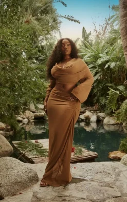 Plus Brown Cowl Neck Chiffon Beach Top