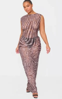 Plus Brown Crinkle Lace Maxi Dress