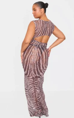 Plus Brown Crinkle Lace Maxi Dress