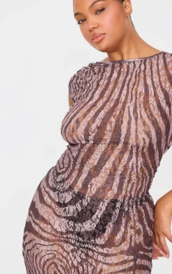 Plus Brown Crinkle Lace Maxi Dress