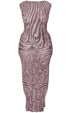 Plus Brown Crinkle Lace Maxi Dress