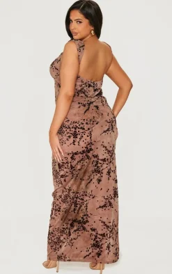 Plus Brown Devore Ruched Side Sleeveless Top