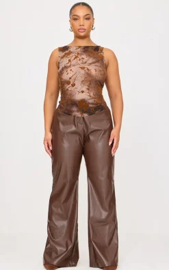 Plus Brown Devore Sleeveless Top