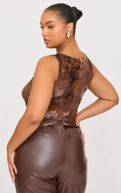 Plus Brown Devore Sleeveless Top