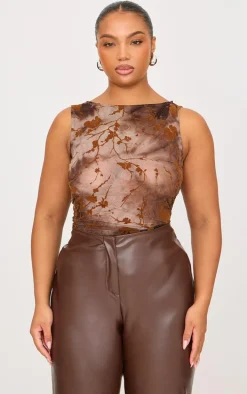 Plus Brown Devore Sleeveless Top