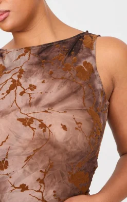 Plus Brown Devore Sleeveless Top