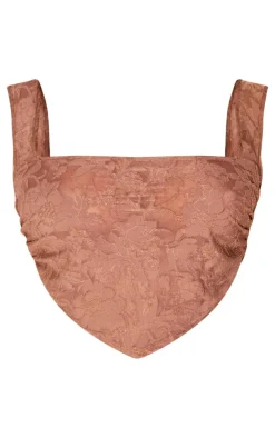 Plus Brown Devore Square Neck Crop Top