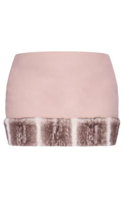 Plus Brown Faux Fur Trim Wool Look Micro Mini Skirt