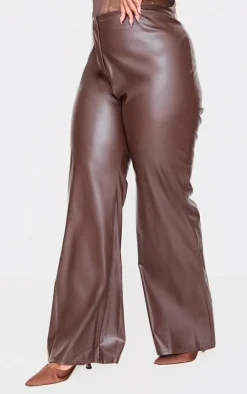 Plus Brown Faux Leather Straight Leg Pants