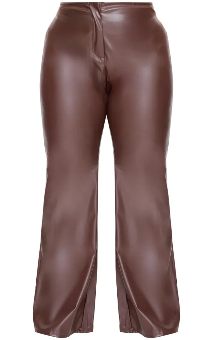 Plus Brown Faux Leather Straight Leg Pants