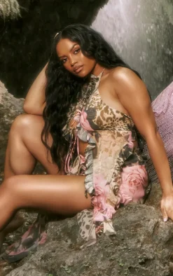 Plus Brown Leopard Print Chiffon Frill Detail Bralet