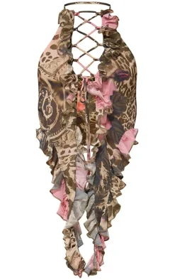 Plus Brown Leopard Print Chiffon Frill Detail Bralet