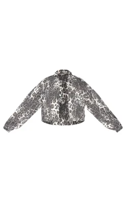 Plus Brown Leopard Print Cropped Boxy Bomber Jacket