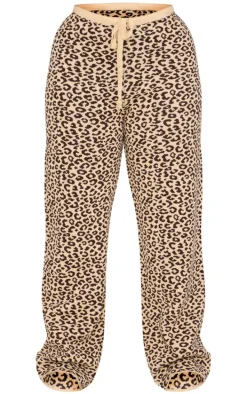Plus Brown Leopard Print Knitted Wide Leg Pants