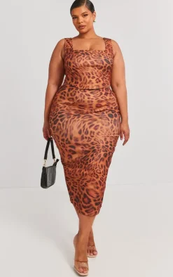 Plus Brown Leopard Printed Dipped Hem Corset Top