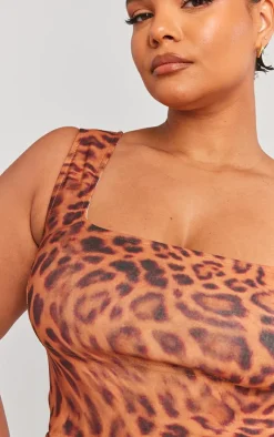 Plus Brown Leopard Printed Dipped Hem Corset Top