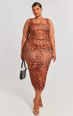 Plus Brown Leopard Printed Midaxi Skirt