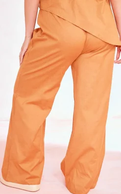 Plus Brown Linen Look Elasticated Waist Pants