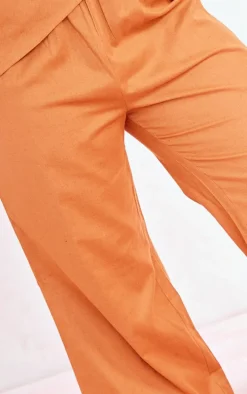 Plus Brown Linen Look Elasticated Waist Pants