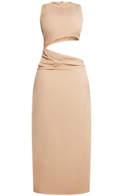 Plus Brown Linen Look O Ring Detail Maxi Dress