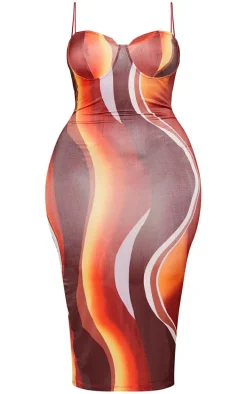 Plus Brown Ombre Stripe Cup Detail Midi Dress