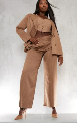 Plus Brown Oversized Stripe Tailored Blazer