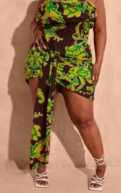 Plus Brown Ruched Front Mini Skirt