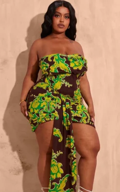 Plus Brown Ruched Front Mini Skirt