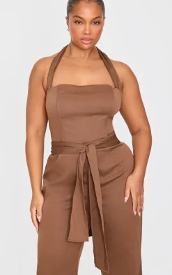 Plus Brown Scarf Detail Corset