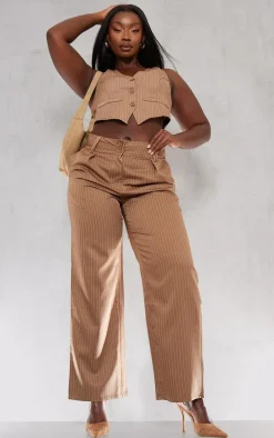 Plus Brown Stripe Tailored Vest