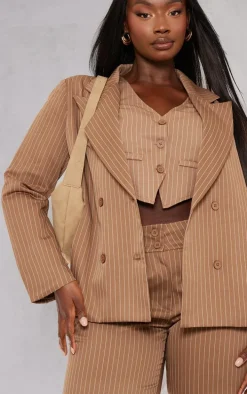 Plus Brown Stripe Tailored Vest