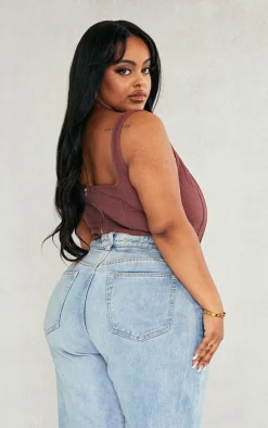 Plus Brown Textured Boned Corset Top