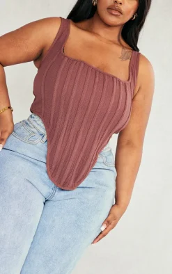 Plus Brown Textured Boned Corset Top