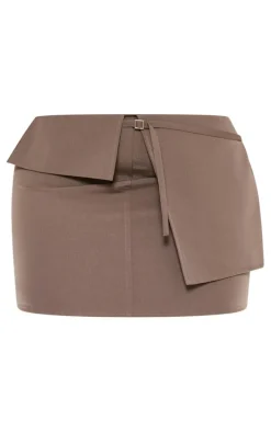 Plus Brown Textured Woven Fold Over Waist Micro Mini Skirt