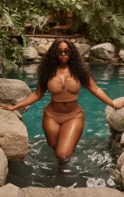 Plus Brown Tie Side Mini Bikini Bottoms