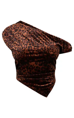 Plus Brown Velvet Animal Print Cowl Neck Top