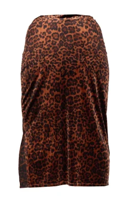 Plus Brown Velvet Animal Print Midi Skirt