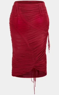Plus Burgundy Extreme Ruched Seam Detail Midaxi Skirt