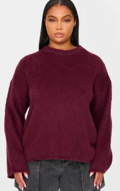 Plus Burgundy Fluffy Knit Oversized Sweater