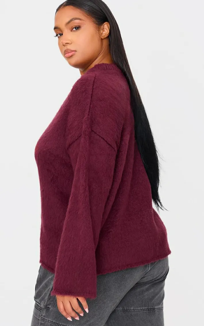 Plus Burgundy Fluffy Knit Oversized Sweater