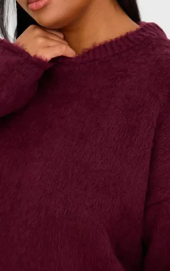 Plus Burgundy Fluffy Knit Oversized Sweater