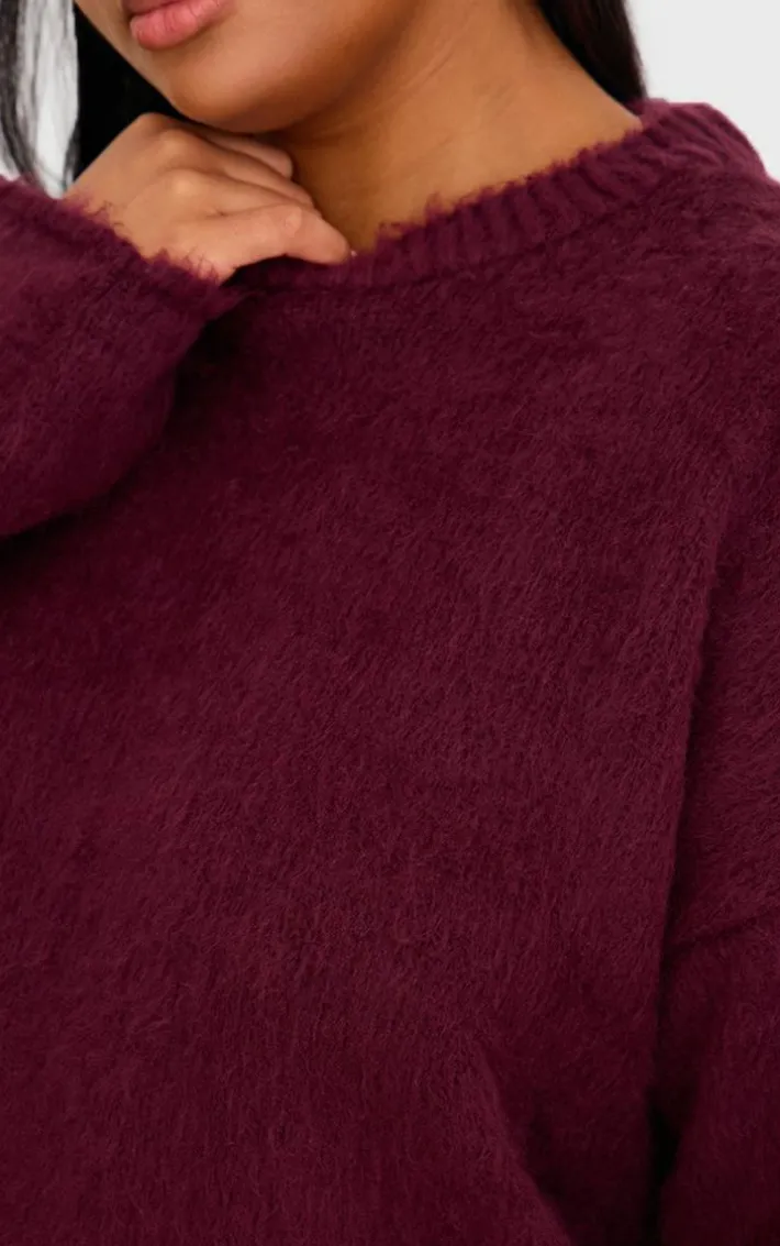 Plus Burgundy Fluffy Knit Oversized Sweater